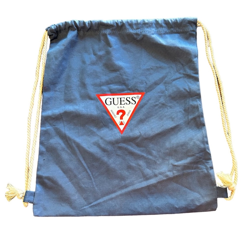 Guess Blue Chambray 100% Cotton Iconic Logo Drawstring Bag NWOT NEVER USED
